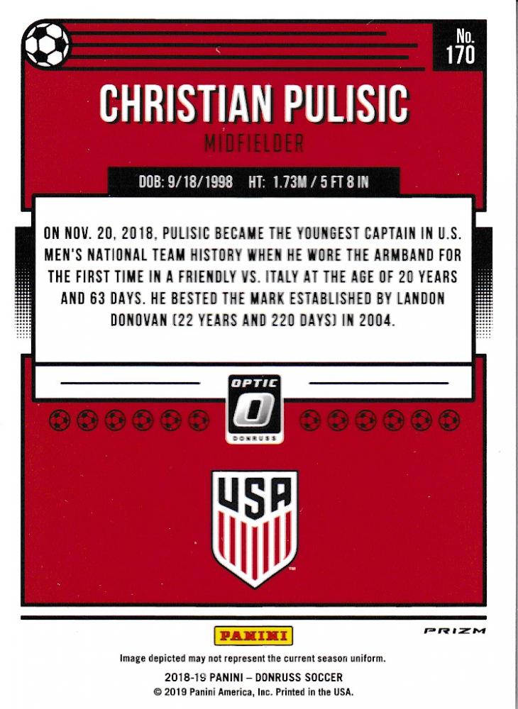 2018-19 Donruss United States Christian Pulisic Base Optic Holo Parallel trading card