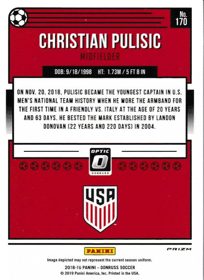 2018-19 Donruss United States Christian Pulisic Base Optic Holo Parallel trading card