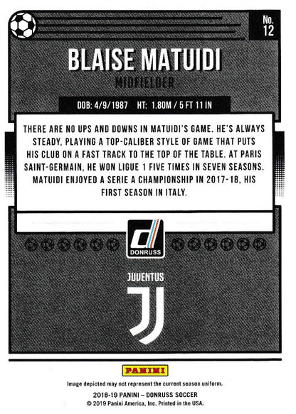 2018-19 Donruss Juventus Blaise Matuidi Base Blue Parallel soccer card numbered 4 of 5