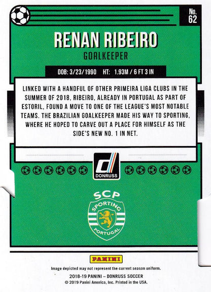 2018-19 Donruss Sporting CP Renan Ribeiro Base Gold Die-Cuts parallel trading card serial 02/10