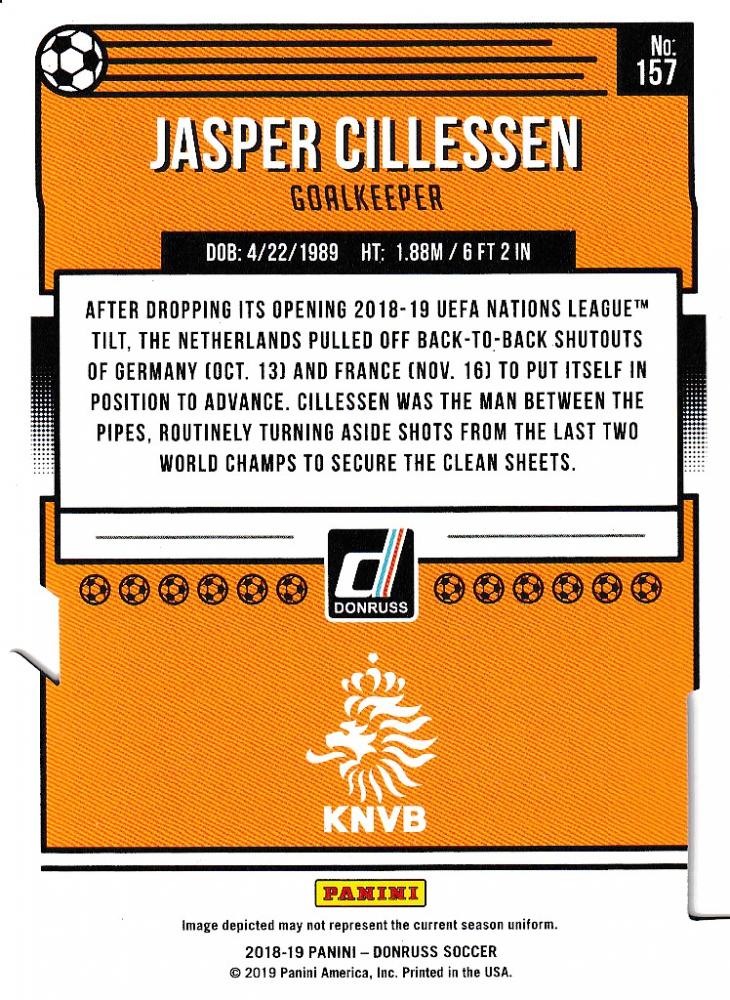 2018-19 Donruss Netherlands Jasper Cillessen Base Gold Die-Cuts parallel card numbered 07 out of 10