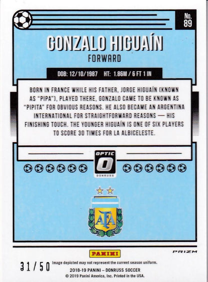 2018-19 Donruss Argentina Gonzalo Higuain Base Optic Red Velocity parallel card numbered 31 out of 50