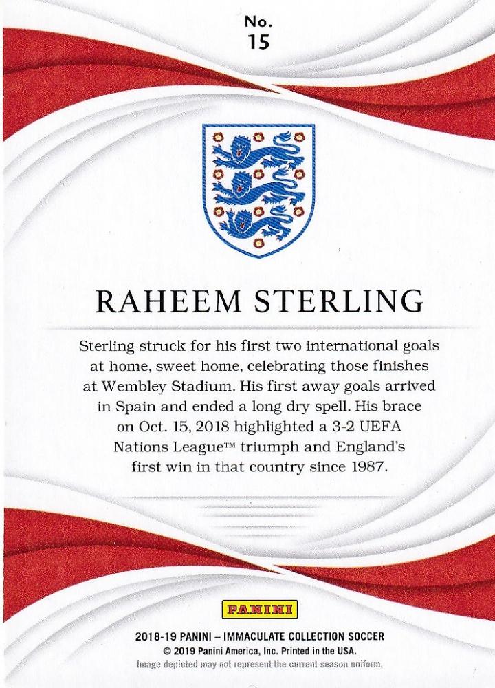 2018-19 Panini Immaculate Collection England Raheem Sterling Base Card numbered 06/65