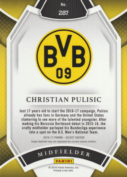 2016-17 Select #287 Christian Pulisic trading card featuring the soccer player in action