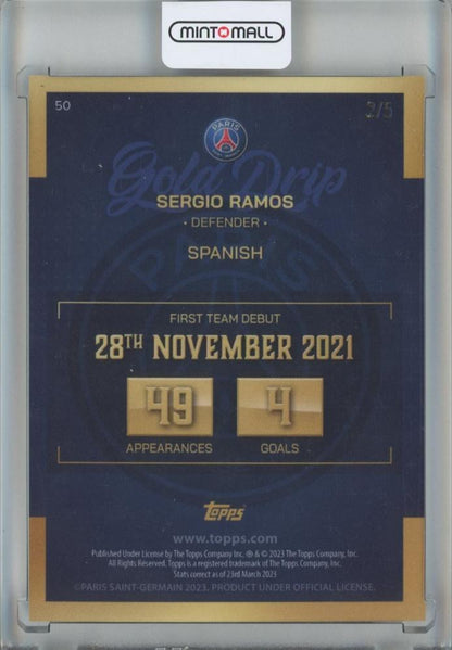 2022-23 Topps Paris Saint-Germain Team Set Sergio Ramos Gold Drip #50 Red Parallels 2/5