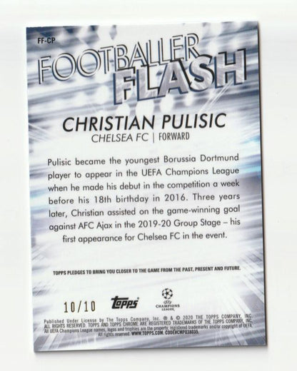 2019-20 TOPPS Chrome UEFA Champions League Red Parallel Christian Pulisic football trading card serial 10 of 10
