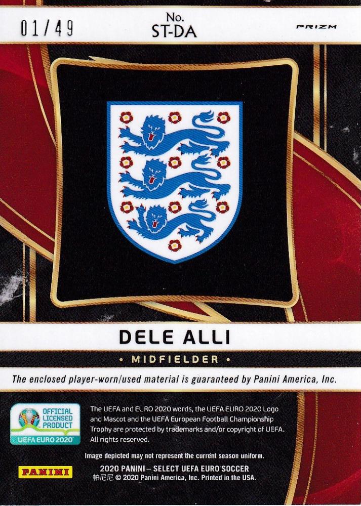2020 Panini Select UEFA Euro Preview Dele Alli Select Stars Relics Red card serial number 01 of 49