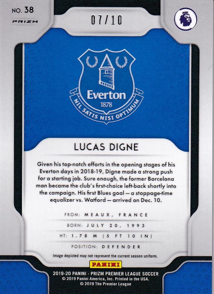 2019-20 Panini Prizm Premier League Everton Lucas Digne Base Breakaway Gold Parallel football card numbered 07/10