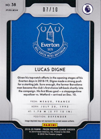 2019-20 Panini Prizm Premier League Everton Lucas Digne Base Breakaway Gold Parallel football card numbered 07/10