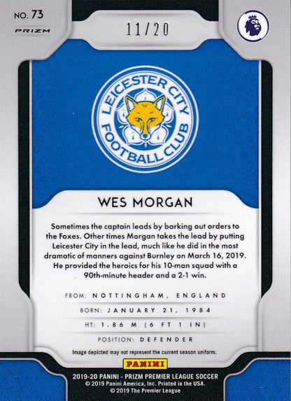 2019-20 Panini Prizm Premier League Leicester City Wes Morgan Base Breakaway Bronze Parallel Card 11 of 20 with minor stain on back