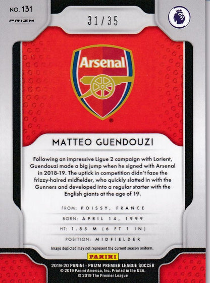 2019-20 Panini Prizm Premier League Arsenal Matteo Guendouzi Base Breakaway Teal Parallel card numbered 31 of 35