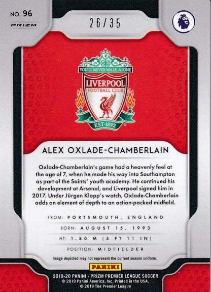 2019-20 Panini Prizm Premier League Liverpool FC Alex Oxlade-Chamberlain Base Breakaway Teal Parallel card 26 of 35