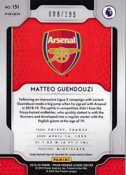 2019-20 Panini Prizm Premier League Arsenal Matteo Guendouzi Base Blue Parallel card number 088 of 199