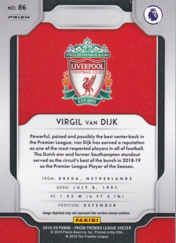 2019-20 Panini Prizm Premier League Virgil van Dijk Liverpool FC Base HyperParallel trading card