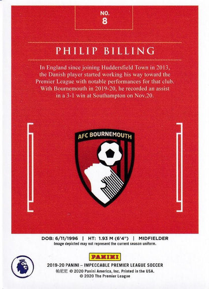 2019-20 Panini Impeccable Premier League AFC Bournemouth Philip Billing base card numbered 21/65