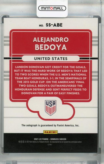 2021-22 Donruss Soccer Road to Qatar Alejandro Bedoya Signature Series Blue Parallel card 50 of 99