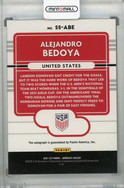 2021-22 Donruss Soccer Road to Qatar Alejandro Bedoya Signature Series Red Parallel card, serial 25 out of 49