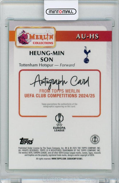 2024-25 Topps Merlin UEFA Club Competitions Heung-min Son Autographs Aqua Refractor18/75 Tottenham Hotspur