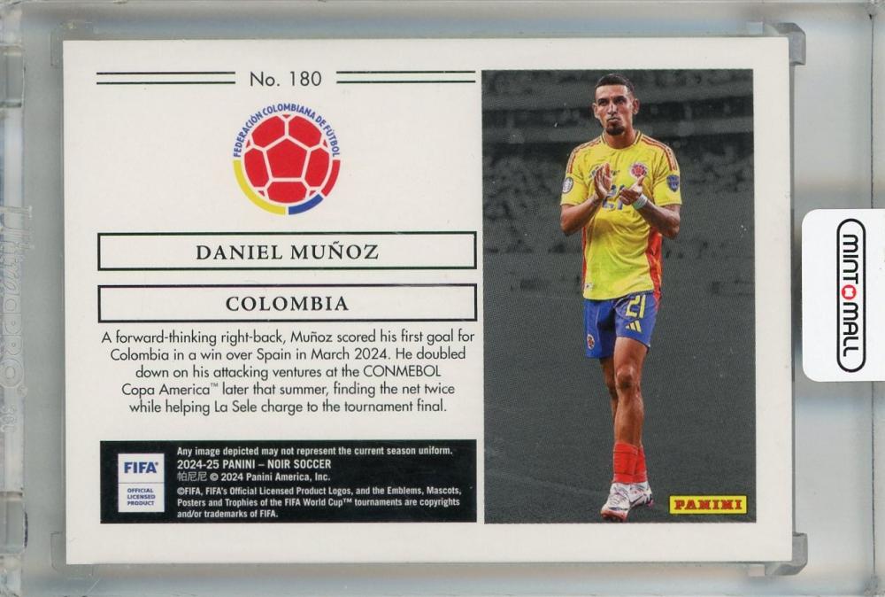 2024-25 Panini Noir FIFA Daniel Munoz Horizontal Holo Silver #180 Item with Backside Scratch 15/49 Colombia