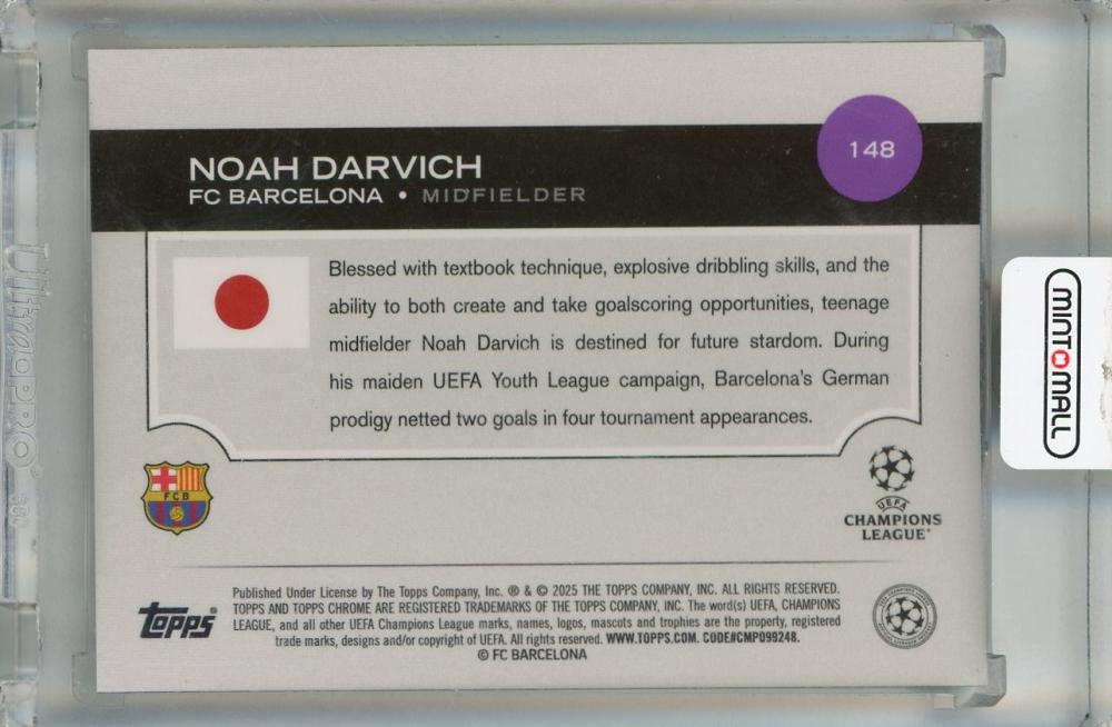 2024-25 Topps UEFA Japan Edition Noah Darvich Green Mojo Refractor #148 RC02/99 FC Barcelona