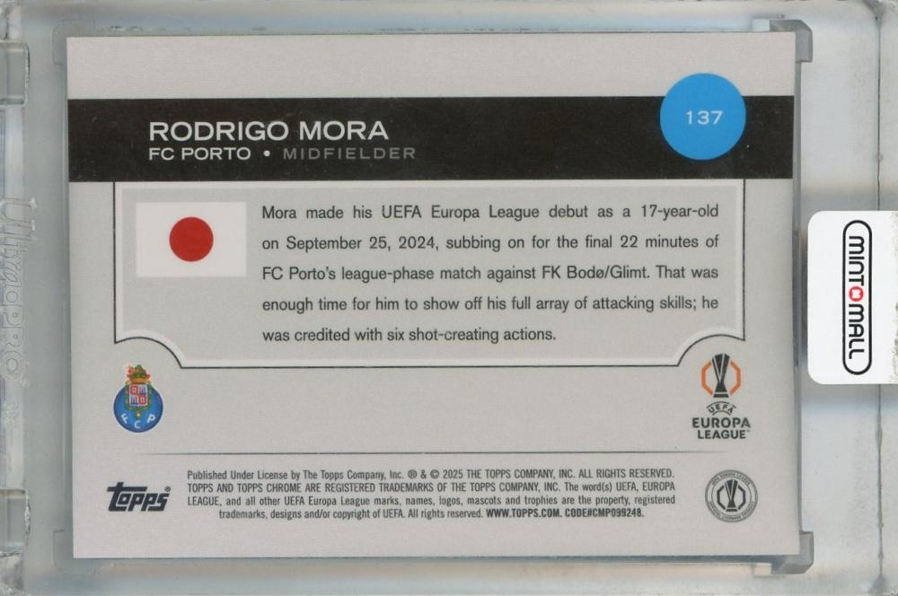 2024-25 Topps UEFA Japan Edition Rodrigo Mora Blue Mojo Refractor #137 RC34/75 FC Porto