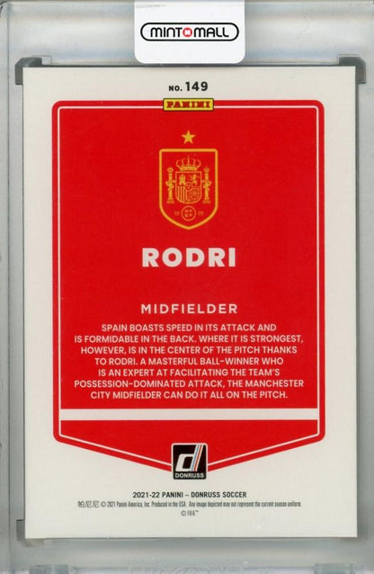 2021-22 Donruss Soccer Road to Qatar Spain Rodri Base Holo Gold Laser Parallel card numbered 02 of 10
