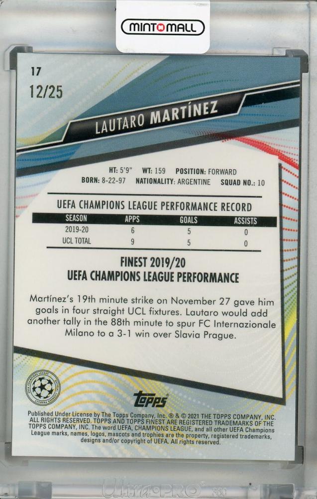 2020-21 Topps Finest UEFA Champions League Lautaro Martinez FC Internazionale Milano Base Orange Parallel card 12 of 25