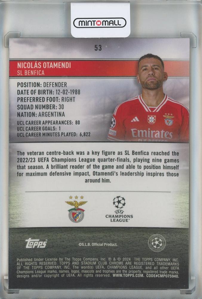 2023-24 Stadium Club Chrome UEFA Champions League Nicolas Otamendi Orange Wave Refractors #5319/25 SL Benfica