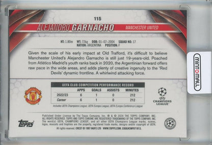 2023-24 Topps Chrome UEFA Club Competitions Alejandro Garnacho Gold Lava Refractors #115 Manchester United