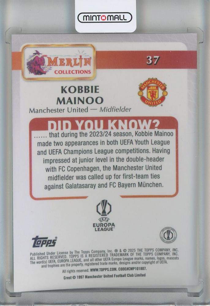 2024-25 Topps Merlin UEFA Club Competitions Kobbie Mainoo Mini Diamond Refractor #37 Manchester United