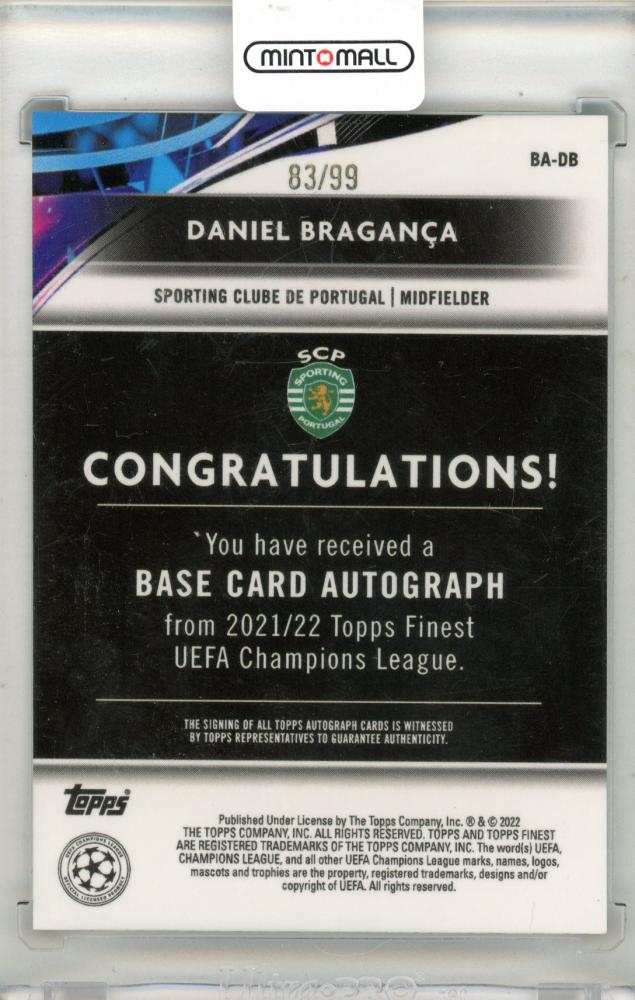 2020-21 Topps Finest UEFA Champions League Daniel Braganca Autographs 83/99 *on the back, some stains*