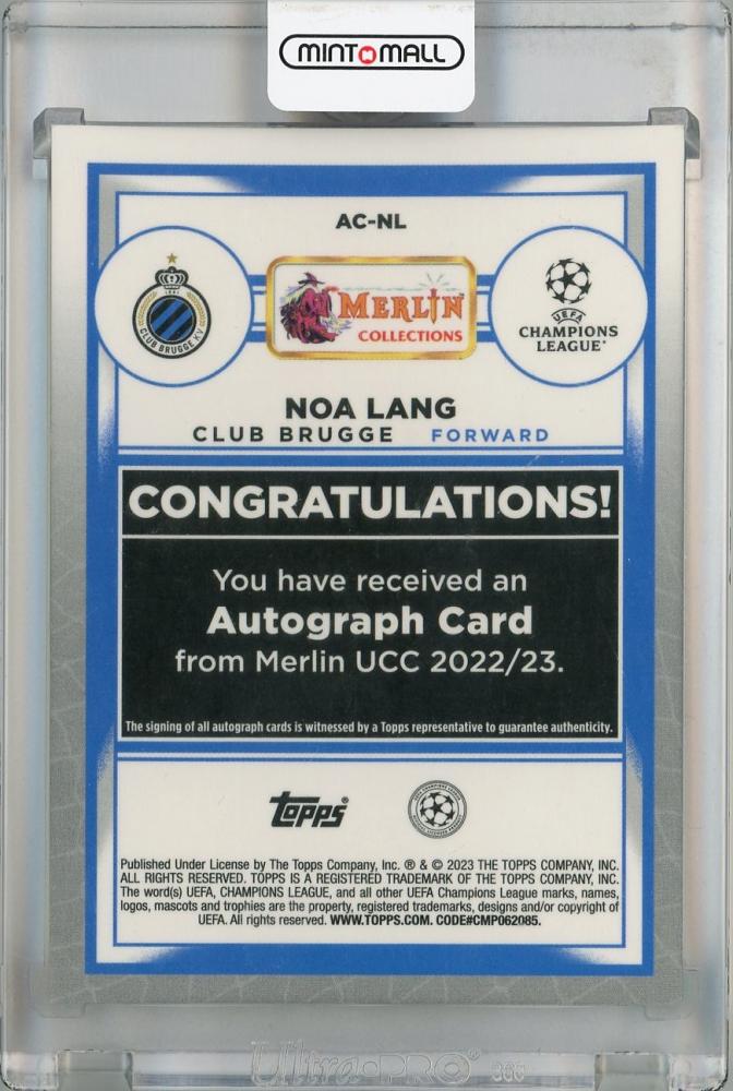 2022-23 Topps Merlin Chrome UEFA Club Competitions Club Brugge Noa Lang Base Autographs