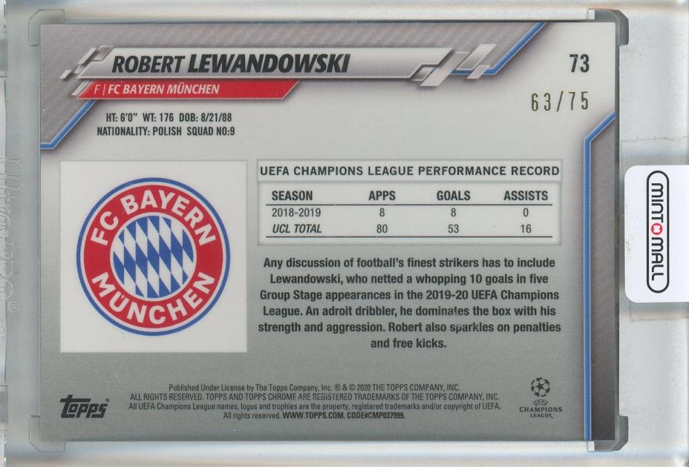2019-20 Topps Chrome UEFA Champions League Robert Lewandowski Blue Wave Refractors #7363/75 FC Bayern Munchen
