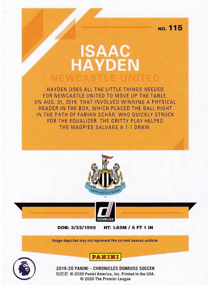 2019-20 Panini Chronicles Newcastle United Isaac Hayden Base Donruss Gold Parallel card number 16 of 25