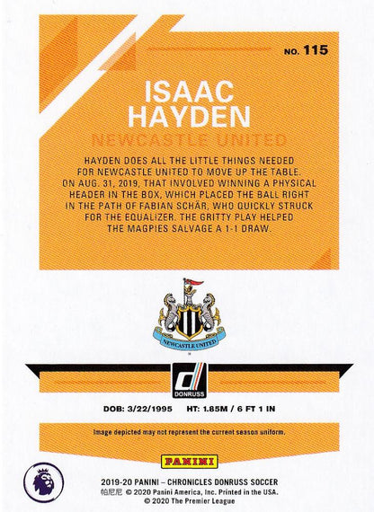 2019-20 Panini Chronicles Newcastle United Isaac Hayden Base Donruss Gold Parallel card number 16 of 25