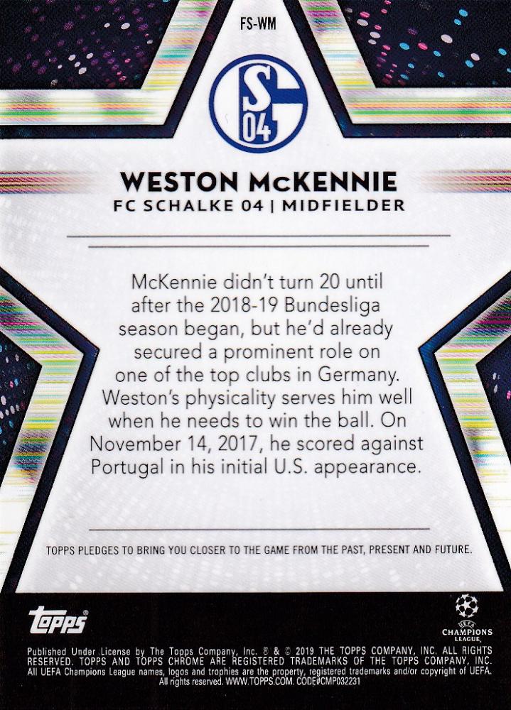 2018-19 Topps Chrome UEFA Champions League trading card of Weston McKennie from FC Schalke 04