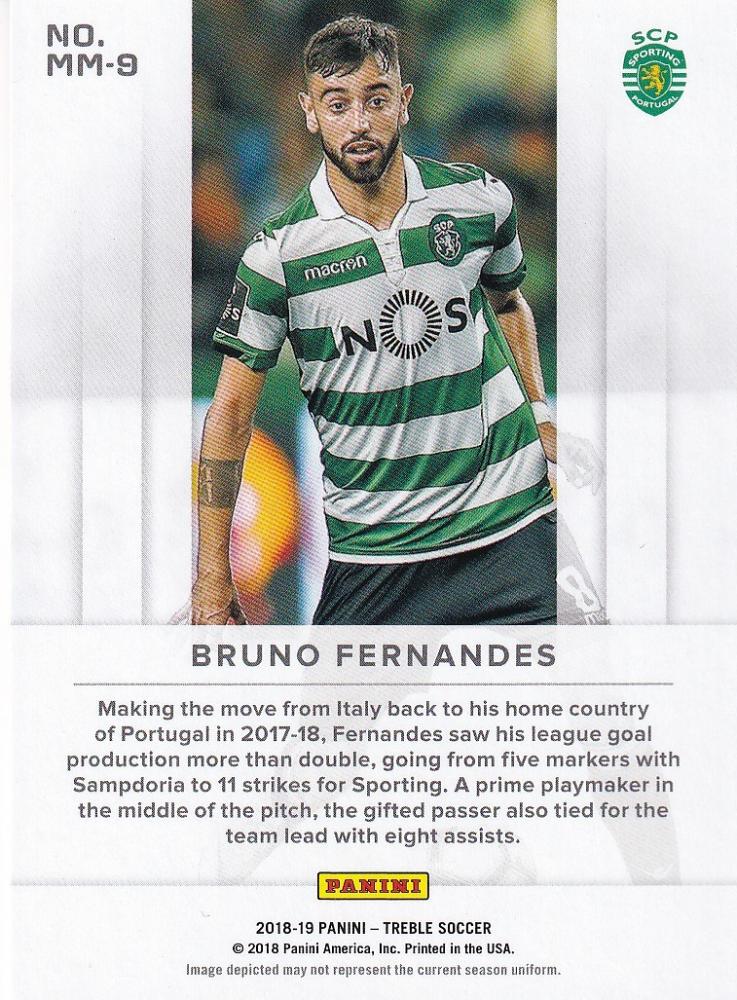 2018-19 Panini Treble Sporting CP Bruno Fernandes Midfield Majesty trading card number 029 of 150
