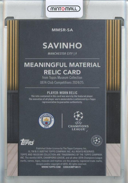 2024-25 Topps Museum Collection UEFA Club Competitions Savinho Meaningful Material Relic281/299 Manchester City