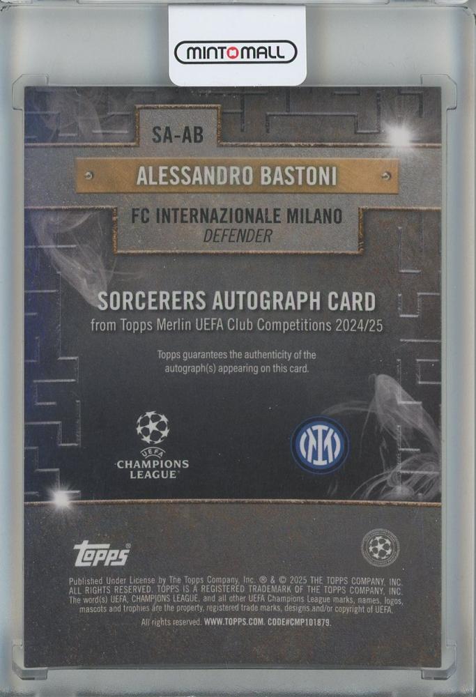 2024-25 Topps Merlin UEFA Club Competitions Alessandro Bastoni Sorcerers Autographs Orange Refractor #SAAB22/25 FC Internazionale
