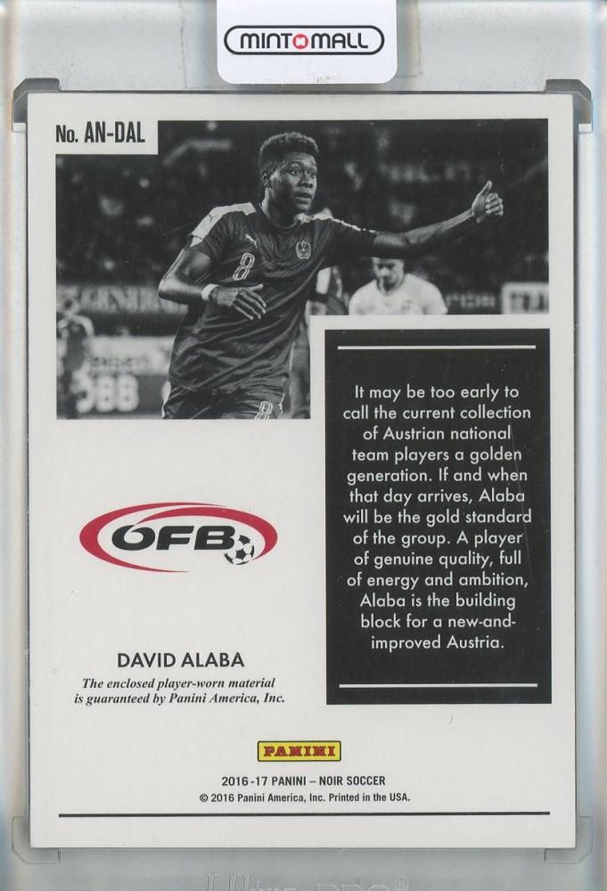 2016-17 Panini Noir David Alaba Acetate Materials #3701/75 Austria