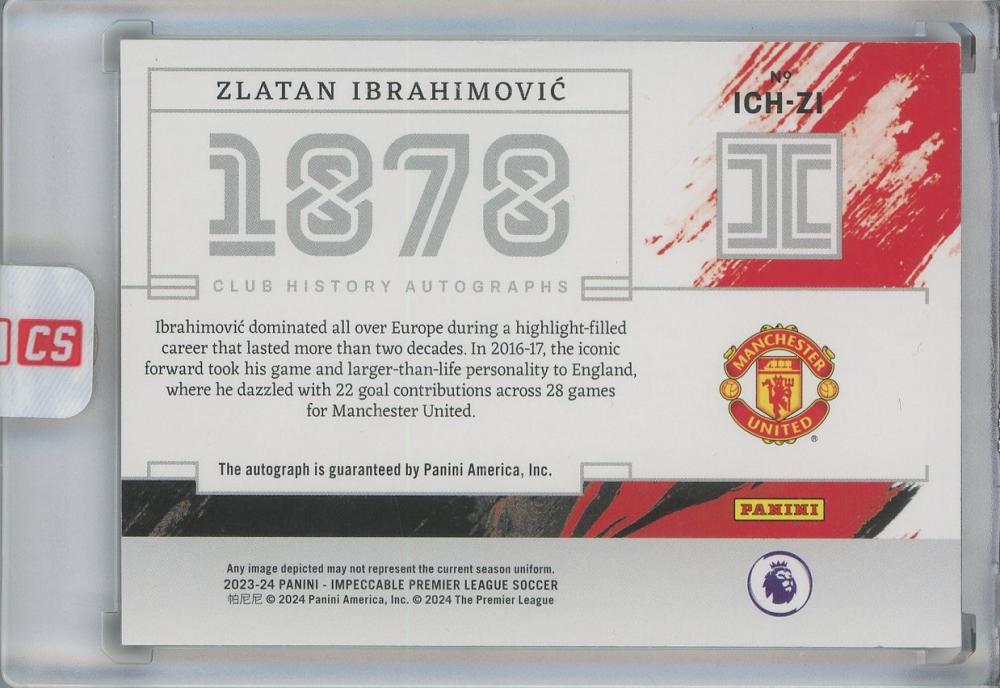 2023-24 Panini Impeccable English Premier League Zlatan Ibrahimovic Impeccable Club History Autographs #1814/78 Manchester United