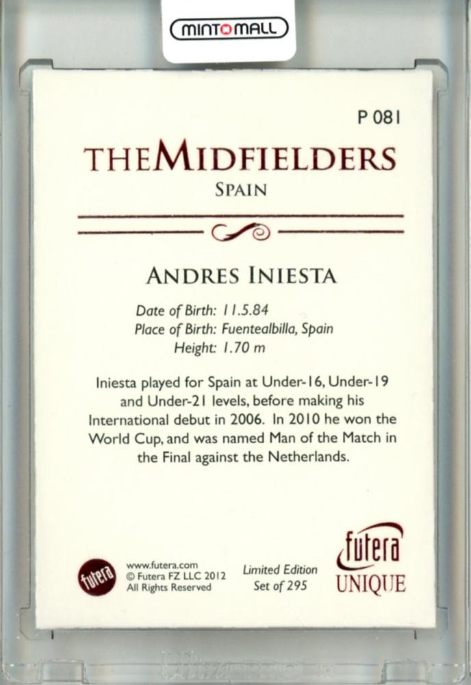 2012 Futera World Football Unique Andres Iniesta #P081 Ruby/295*minor stain on back* Spain