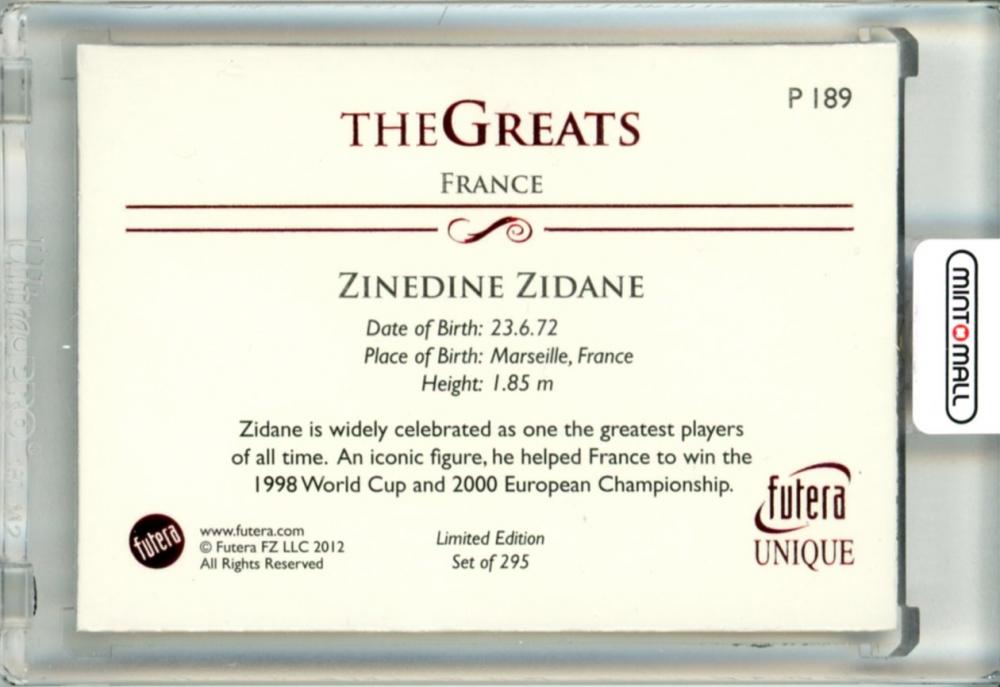 2012 Futera World Football Unique Zinedine Zidane #P189 Ruby/295 France