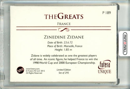 2012 Futera World Football Unique Zinedine Zidane #P189 Ruby/295 France