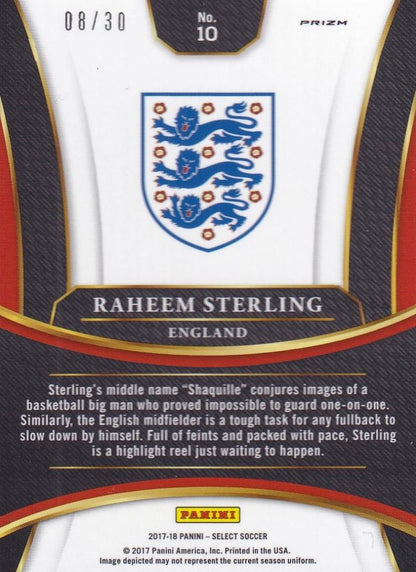 2019-20 Panini Gold Standard England Raheem Sterling Base Terrace Tie-Dye parallel trading card numbered 08 out of 30