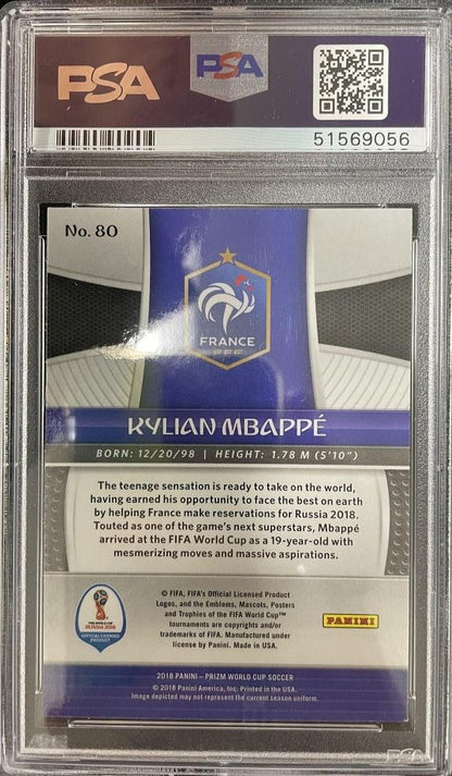 2018 Panini Prizm World Cup Kylian Mbappe Base collectible card from France, authenticated