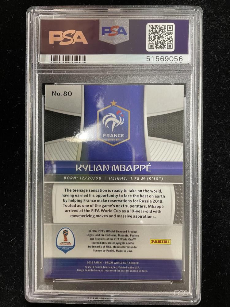 2018 Panini Prizm World Cup Kylian Mbappe Base collectible card from France, authenticated
