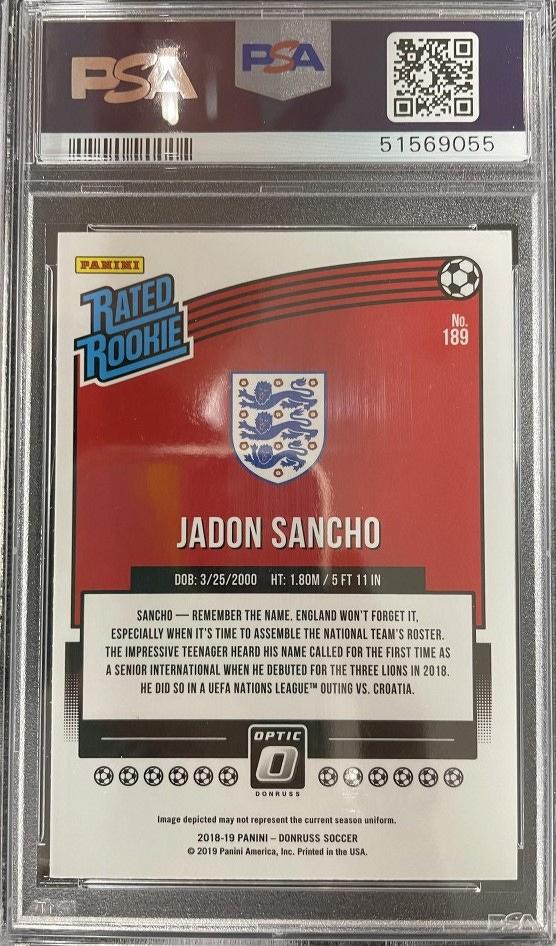 2018-19 Donruss England Jadon Sancho Base Optic trading card with authentication and grading