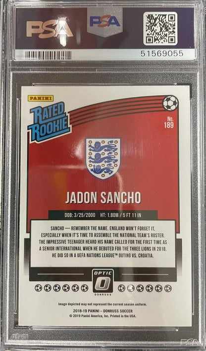 2018-19 Donruss England Jadon Sancho Base Optic trading card with authentication and grading