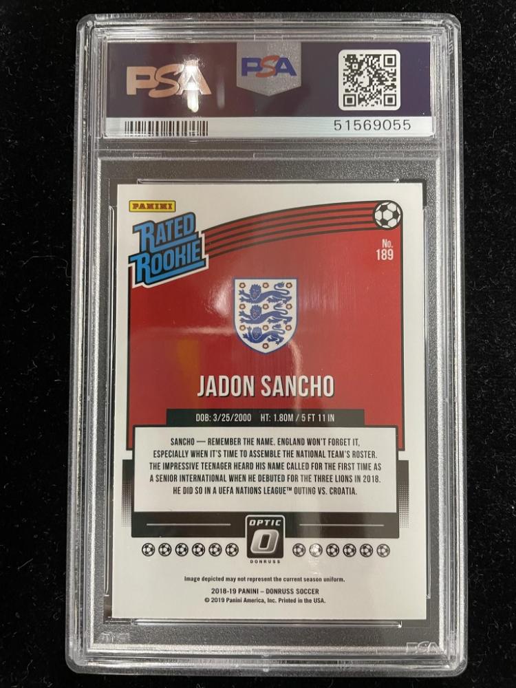 2018-19 Donruss England Jadon Sancho Base Optic trading card with authentication and grading